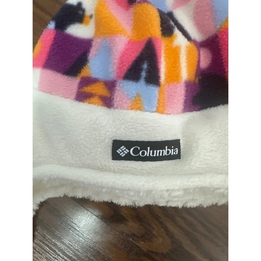 Columbia Kids Youth L/XL Fleece Trapper Hat Colorful Pom Pom Ear Flap